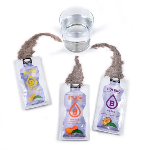 Bolero ICE TEA MIX | 24x8g I Erfrischendes Zuckerfreies Getränkepulver mit Stevia gesüßt | für Diabetiker geeignet | Eistee Zitrone, Eistee Pfirsich, Eistee Maracuja