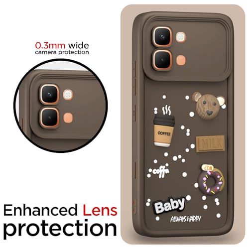 Image of Pikkme Back Cover for Infinix Note Edge 5G | 3D Bear Silicone Cute & Fun Coffee Cartoon | Full Body Protection Bumper Case (Brown)