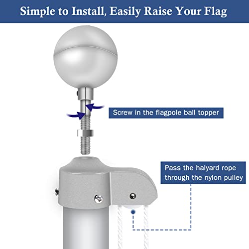 Nq Flagpole Top Replacement Kits - Silver Aluminum Flagpole Ball Topper Ornament And Flagpole Truck With Nylon Pulley, Fit 1.6" To 2" Diameter Us Flag Poles (2" Truck & 3" Silver Ball) #TOP2