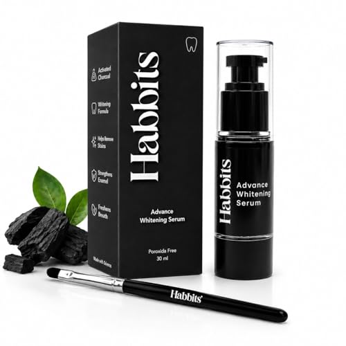 Image of Habbits Instant Teeth Whitening Serum - 30ml | Whiter Teeth From 1st Use | Enamel Safe Instant Teeth Whitener | Peroxide-Free | Tea Coffee Wine Smoking Stain Remover | Natural Charcoal & Peppermint