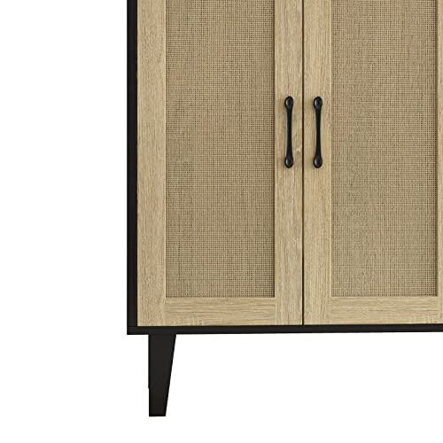 Panana FRSB58ACC Buffet Storage Cabinet With Rattan Decorating 4 Doors Living Room Kitchen Sideboard 48.43 X 34.65 X 15 Inch thumb #4
