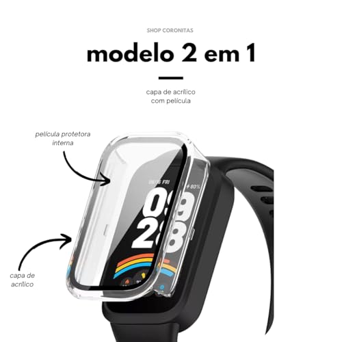 Capa Capinha Compatível com Xiaomi Mi Band 9 Active (Preto, Band 9 Active)