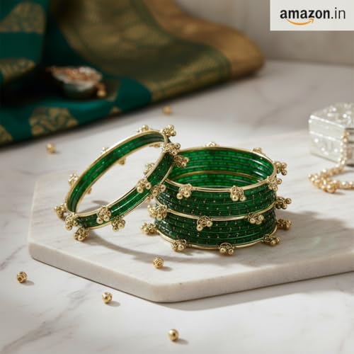 Image of Kashmiri Ghangharoo Glass Bangle Set for Women| Light Weight Bangles | Traditional Transparent Fancy Glass Chudi Set for Wedding, Party|Set Of 16(12 Glass + 4 ghungroo bangles)