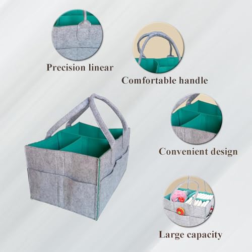 Image of Baby Diaper Caddy - Practical, Modern Style - Baby Basket - Light Gray & Green