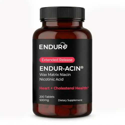 ENDUR-ACIN - Niacin B3 - ER (Extended Release) 500 mg - Nicotinic Acid - Healthy Heart & Cholesterol Balance Supplement - Low-Flush High-Potency Niacin with 48 HR Timed-Release Matrix - 200 Tablets