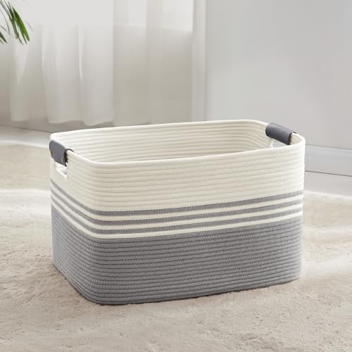 Panier à linge tressé grand format coffre de rangement coton 60L - 2