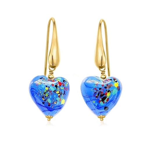 Brincos de coração de vidro murano feitos à mão para mulheres, brincos banhados a ouro, joias românticas leves para mulheres, aniversários, uso diário, presente para ela, Small, Cerâmica, Sem pedra