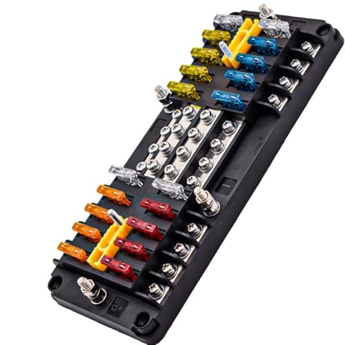 16 Way Fuse Block Marine Panel Fuse Box Kit 16 Circuit Fuses Holder with Led Indicator Waterpoof Cover for 12V/24VCar Rv Boat Marine Automotive