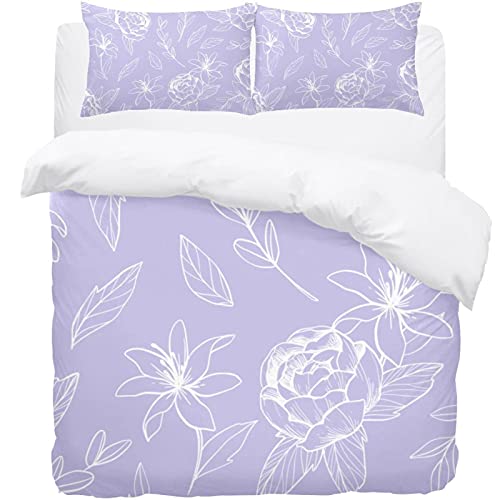 Parure de lit florale violette avec housse de couette douce et taies - 2