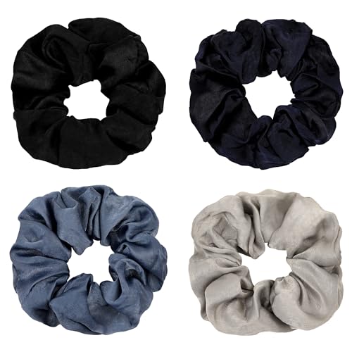 Image of Silk Satin Scrunchies Women Hair Ties - Ivyu Big Scrunchy Ponytail Holder No Crease Hair Bands Soft Elastic No Hurt Your Hair for Vsco Girl Women Blue