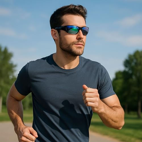 Sunglasses Men Polarized Sunglasses for Mens and Womens,Black Retro Sun Glasses Driving Fishing UV Protection BLUE+ORANGE+GREEN3