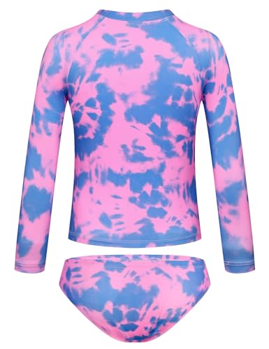 Image of TENVDA Girls Swimsuit Long Sleeve Rash Guard Sets UPF 50+ Two Piece Bathing Suits Size 3-12 Years