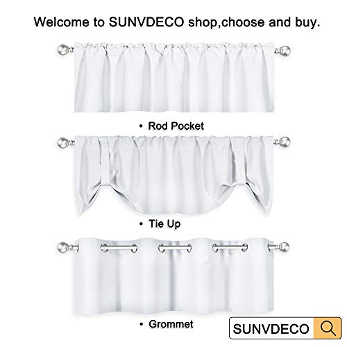 White Tie Up Top Valance for Windows 18 Inch Length Room Darkening Adjustable Valance Window Treatments Rod Pocket Tie-up Short Straight Curtain Valance for Kitchen Bedroom Nursery 52”X18”