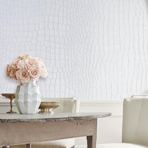 Peel and Stick Wallpaper White Crocodile Wallpaper 15.7" X 118