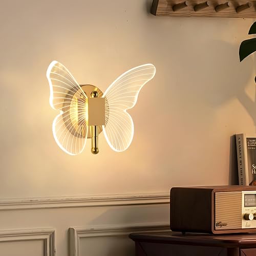 Image of FILLISKA Luxurious Acrylic Crystal Wall Lamp with Adjustable Colour Changing Function, Elegant Finish (FrenchGold Butterfly-321)(1 Year Warranty)