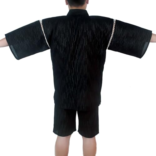 ZEALMAX Kimono Japanese Style Pajamas Shirt and Shorts Suit, Men's Cotton Linen Robes Loungewear Bathrobe Multicolor4