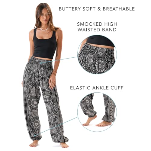 Image of Lotus and Luna Women's Harem Pants Thai Pants for Beach & Lounge High Waisted Flowy Boho Pants Genie Pants Yoga Pants
