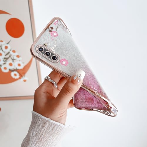 Image of for Note 10 case Case,Galaxy Note 10 case for Women Gradual Change Glitter Crystal Soft TPU Butterfly Floral Heart Clear Protective Cover with Strap for Samsung Galaxy Note 10 (Rose Gold)