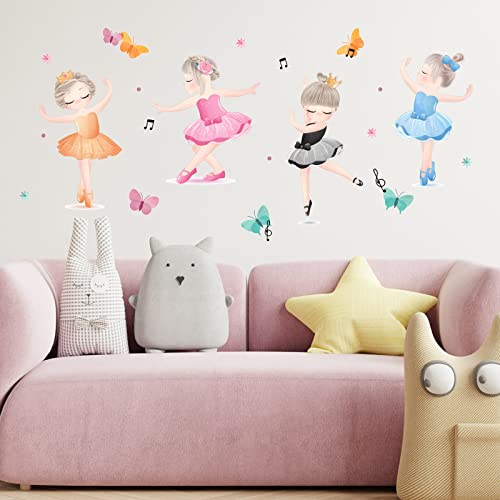 Colorful Ballerina Stickers 4 Princess Ballet Dance Wall Decals, Peel And Stick, Girls Bedroom Baby Girl Room Decor #TOP2