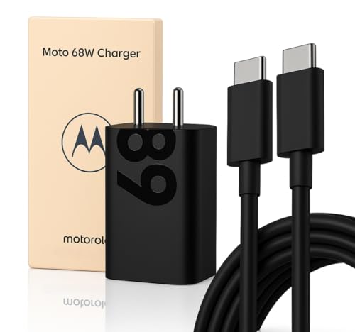 Image of Original Motorola 68W Turbopower Gan Type-C Fast Charger with 1M C-Type Cable Compatible with Moto G85|G45|G05|G35| G96|Edge 50 Fusion|Edge 60 Fusion|Edge 60 Pro, 68 watt USB C Charging Adptor, Black