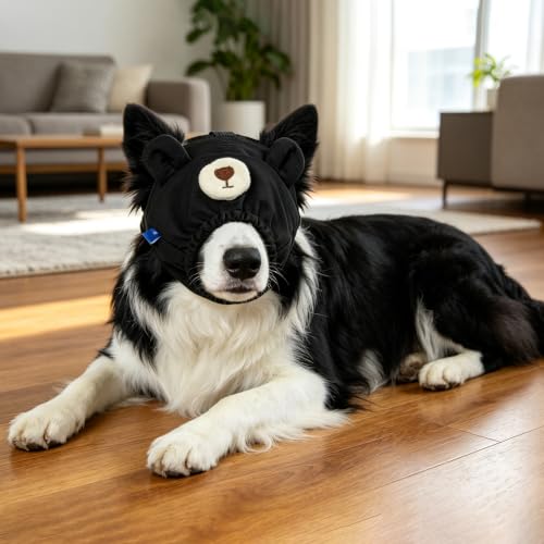Image of NACOCO Dog Calming Cap Eye Mask Nylon Shading Pet Anxiety Mask Muzzle for Grooming Anti Car Sickness (Bear,S)