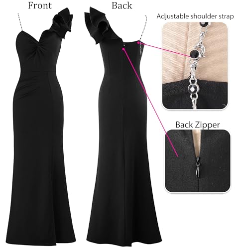 Image of VFSHOW Womens Ruffle One Shoulder Formal Prom Evening Gala Maxi Dress | Adjustable Strap, Sexy Twist Front, Ruched High Split, Wedding Guest Long Cocktail Gown