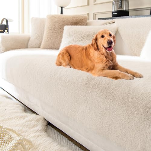 Mink Plush Sofa Cover 1 2 3 Seater, Non-Slip Corner Sofa Cover L Shape Super Soft Fluffy Faux Fur Sofa Slipcovers for Living Room (110 * 110cm/1PC,Beige)