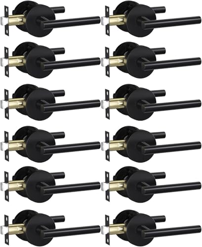 Image of Goldenwarm 12 Pack Matte Black Passage Door Handle Black Door Handles Interior Zinc Alloy Heavy Duty Reversible Passage Door Levers for for Hallways and Closets(no Lock)