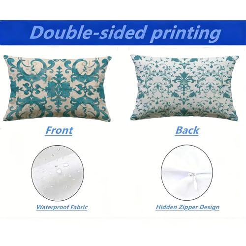 Housse de Coussin Extérieur 60x80 Turquoise en Aspect Lin pour Jardin - 3