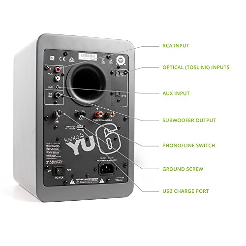 Image of Kanto YU6MG Powered Bookshelf Speakers with Bluetooth and Phono Preamp | Pair | Matte Grey