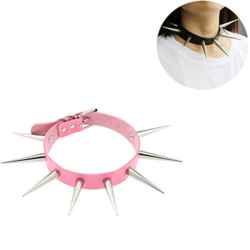 XXLYY Mesdames Collier de Cou, Cuir réglable Collier de Collier à Longue chaîne avec la chaîne de Clous, Bracelet en Cuir Punk Gothique,Rose Cover