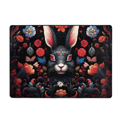 Tapis de sol salon imprimé lapin noir au design graphique soigné
