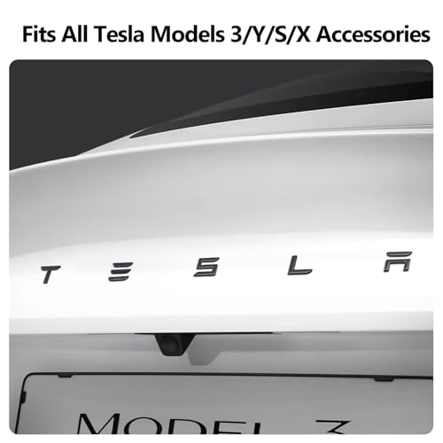 Image of 2025 Tesla Model 3 Y S X Metal Logo Letters Emblem Matte Black Glossy Tailgate Badge with Adhesive, ABS Trunk Rear Decal Replacement for Highland Juniper Refresh Models Raised Letters