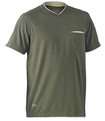 Camiseta de algodón con cuello en V Bisley Flex Move UKBK1933 manga corta verde marle talla 6XL 2