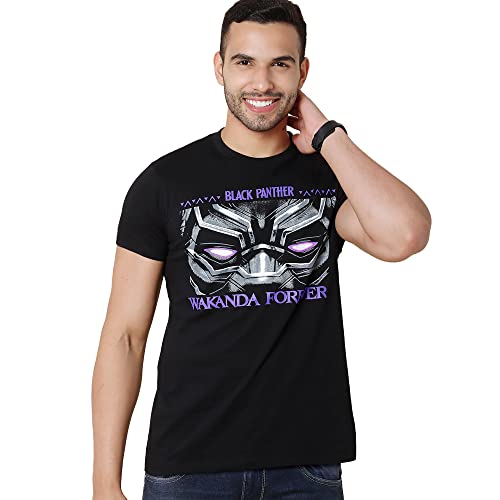 Image of Free Authority Black Panther Printed Regular Fit Black Cotton Men's T-Shirt