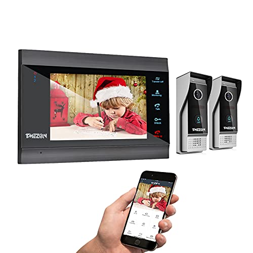 TMEZON Video Door Phone Wireless WIFI IP Doorbell with Monitor Intercom System 7 inch Kit Wired 2 Cameras Night Vision Front Door Release Unlock TMEZON Video Door Phone Wireless WIFI IP Doorbell with Monitor Intercom System 7 inch Kit Wired 2 Cameras Night Vision Front Door Release Unlock