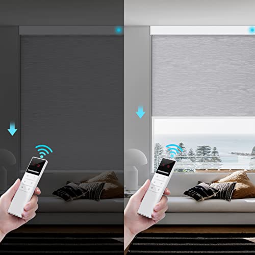 Zstarr Motorized Blackout Window Blinds Customize Width(21-92 In) Remote Control Wireless And Rechargeable Roller Shades Blinds For Windows, Office,Home, Hotel, Club, Restaurant (Full Blackout Gray) #TOP1