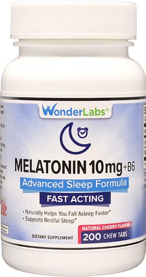 Chewable Melatonin 10mg + B6 Fast Dissolve Helps You Fall Asleep Faster, Stay Asleep Longer 200 Count
