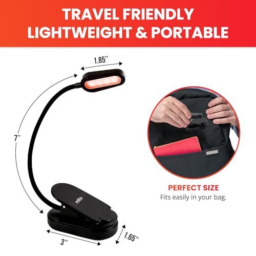 Image of Mito Red Light - Red Light Book Light Clip On - Book Lights for Reading at Night - Portable, Rechargeable Book Light with 360 Gooseneck - Reading Lights for Books in Bed