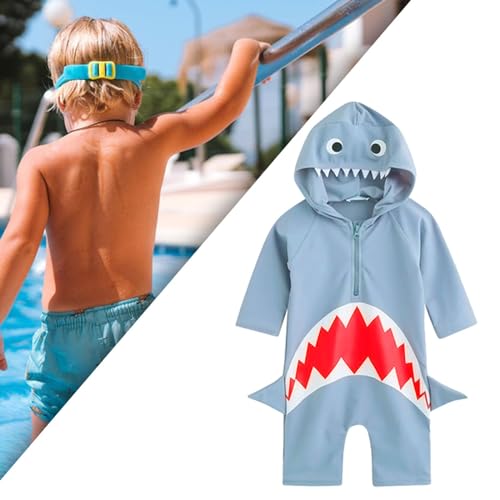 Shark Swimsuit Girls Boys Sun Protection, Cute with Hat, Rashguard Bathing Suit2