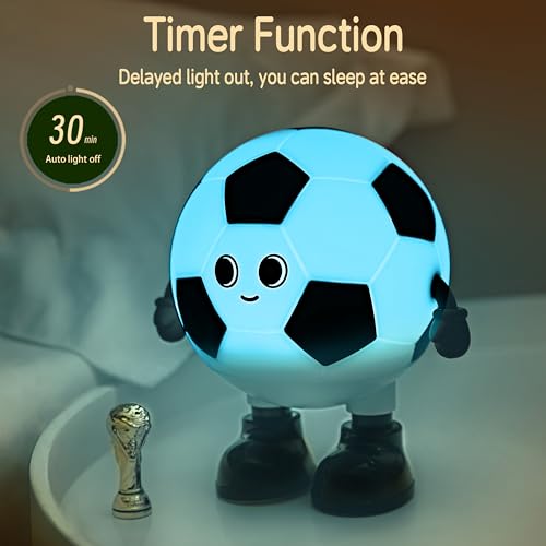 Image of Soccer Night Light, 7 Colors Dimmable Bedside Lamp, Touch Control Night Lamp with Timer for Kids Adults, Used for Camping Party Room Decor (Soccer)