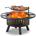 Verdeluxe 36 inch Outdoor Fire Pit with Grill, Wood Burning Firepit,for Family Gatherings Camping, Backyard, Patio,BBQ,Bonfire