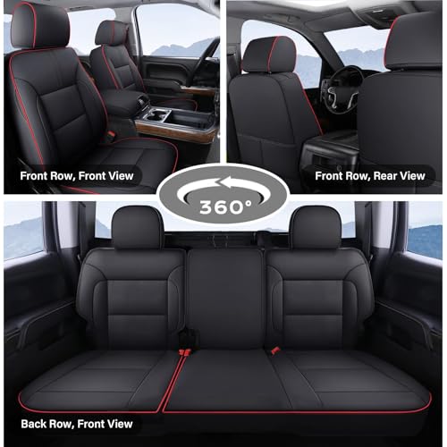 Image of Coverado Car Seat Covers Full Set Faux Leather-Custom Fit Chevy Silverado /GMC Sierra (2007-2013 & 2019-2026 1500, 2020-2026 2500HD /3500HD) Compatible with Crew /Double /Extended Cab (Red)