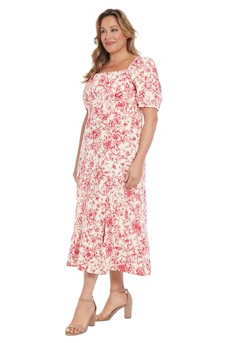 Image of London Times Womens Square Neck Smocked Back Linen Blend Flattering Versatile Spring Summer Garden Party