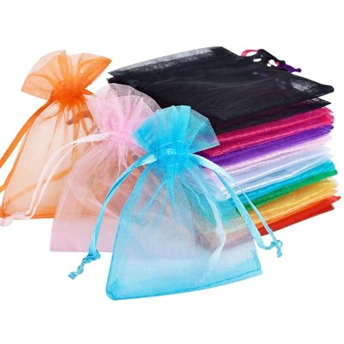 120 bolsas de organza pequeñas de colores mixtos, bolsas de organza de 7 x 9 cm, bolsas grandes de cuerda, bolsas de joyería, bolsas de organza grandes, para bodas, fiestas, aniversarios, cumpleaños y