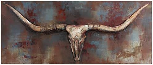 Empire Art Direct Empire Art Long Horn Primo Mixed Media Hand Painted Iron Sculpture Wall Décor, Metallic