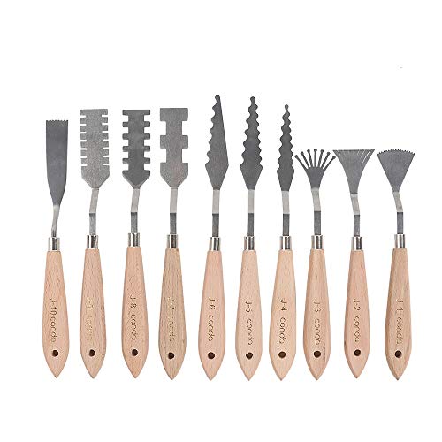 Image of CONDA Palette Knife Set -10Pcs Stainless Steel Spatula Pallet Knife Painting Tools Metal Knives Wood Handle with Different Shapes and Sizes