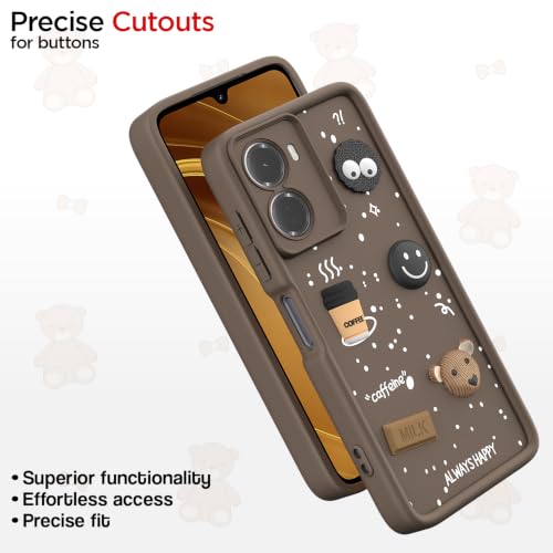 Image of Pikkme Back Cover for Redmi 15A 5G | 3D Bear Silicone Cute & Fun Coffee Cartoon | Full Body Protection Bumper Case (Brown)