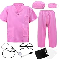 ZZIHAN Kids Doctor Costume Pink Medical Scrubs Outfit with Stethoscope, Mask & Cap & Glasses,for Halloween, Career Day & Pretend Play, Nurse, Dentist & Vet Dress-Up for Toddler Boys & Girls 3-4T