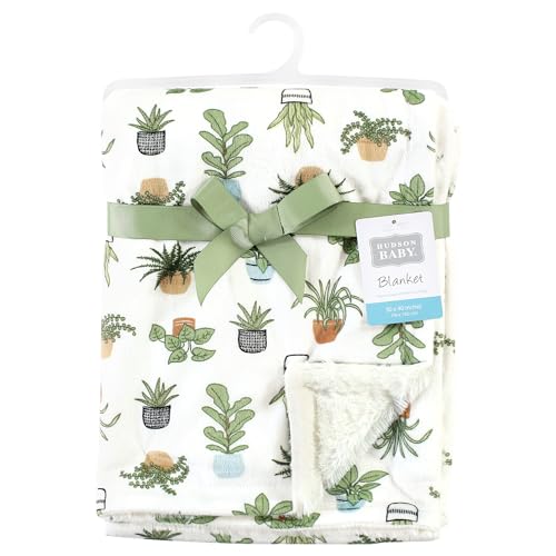 Image of Hudson Baby Unisex Baby Plush Blanket with Furry Binding and Back, Plants, One Size